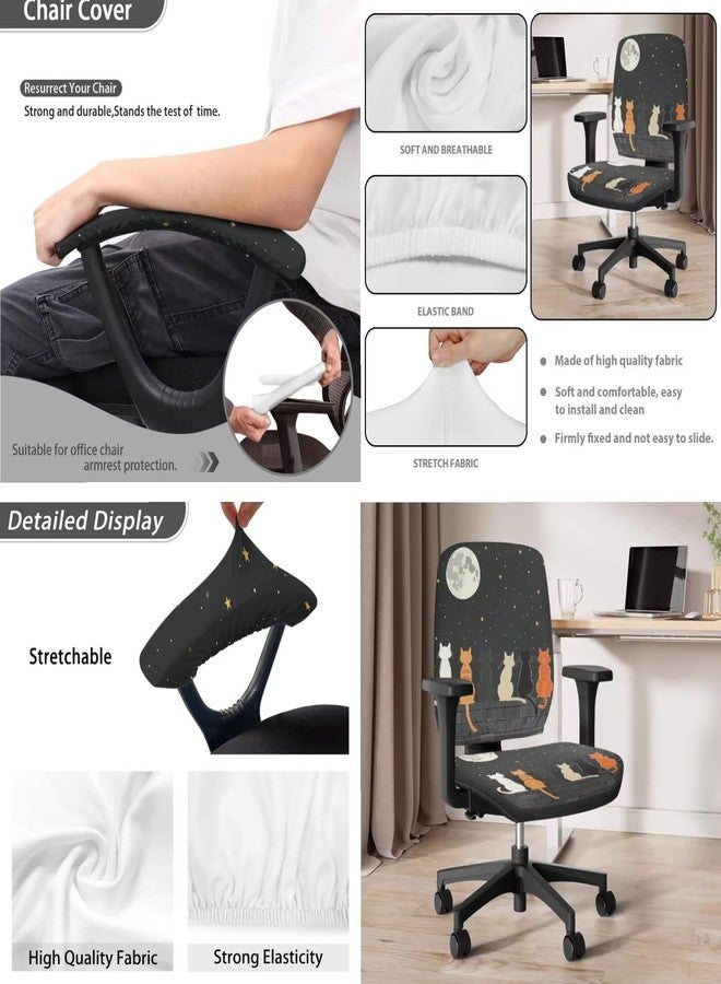 Wanzuoeng Computer Chair Cover Set, Cat Moon Star Print Computer Chair Seat Covers with Armrest Covers, Anti-Dust Office Chair Seat Cover Office Chair Back Cover and Office Chair Armrest Covers - Image 3